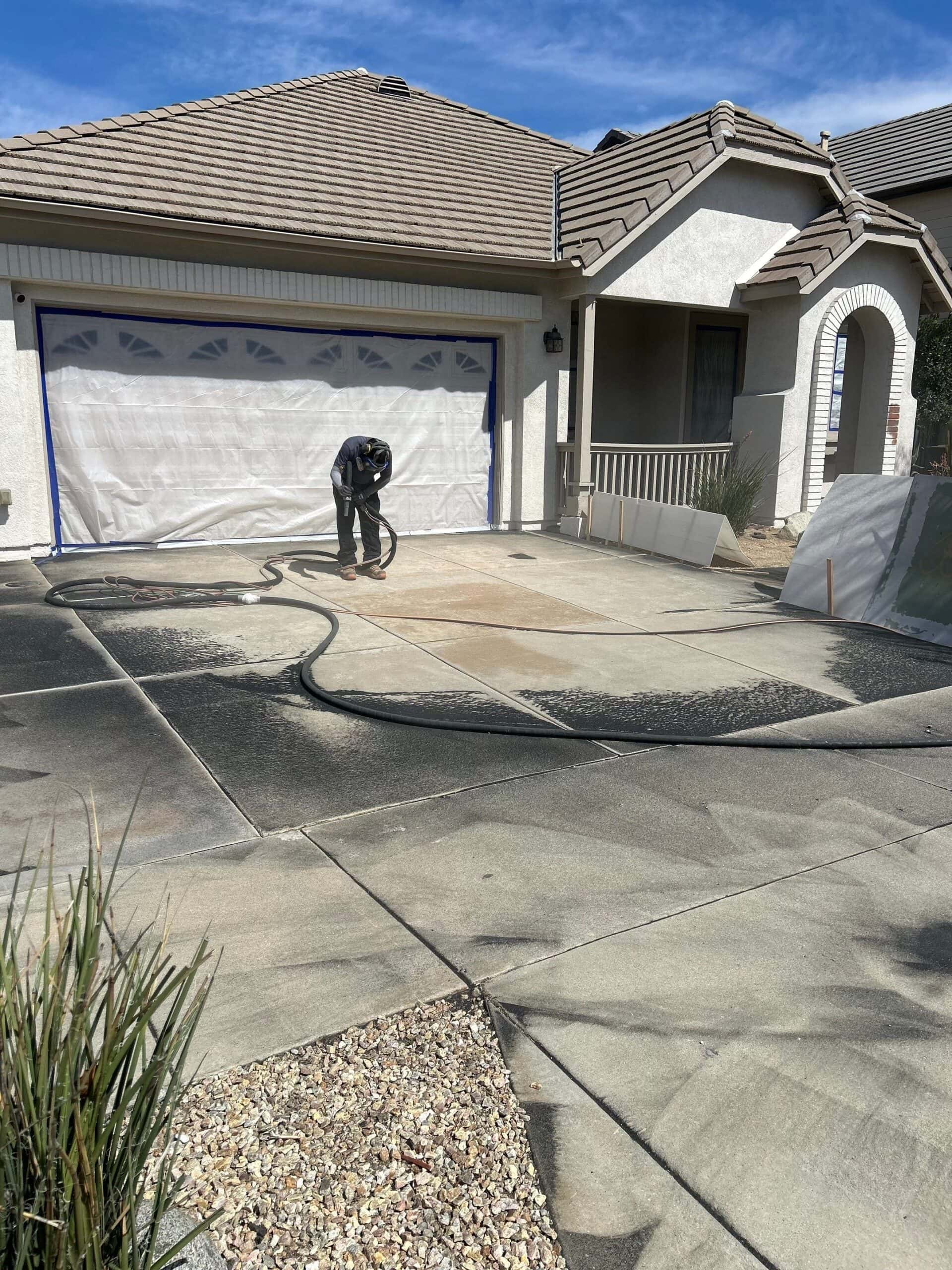 Sandblasting paint off concrete in San Bernardino County