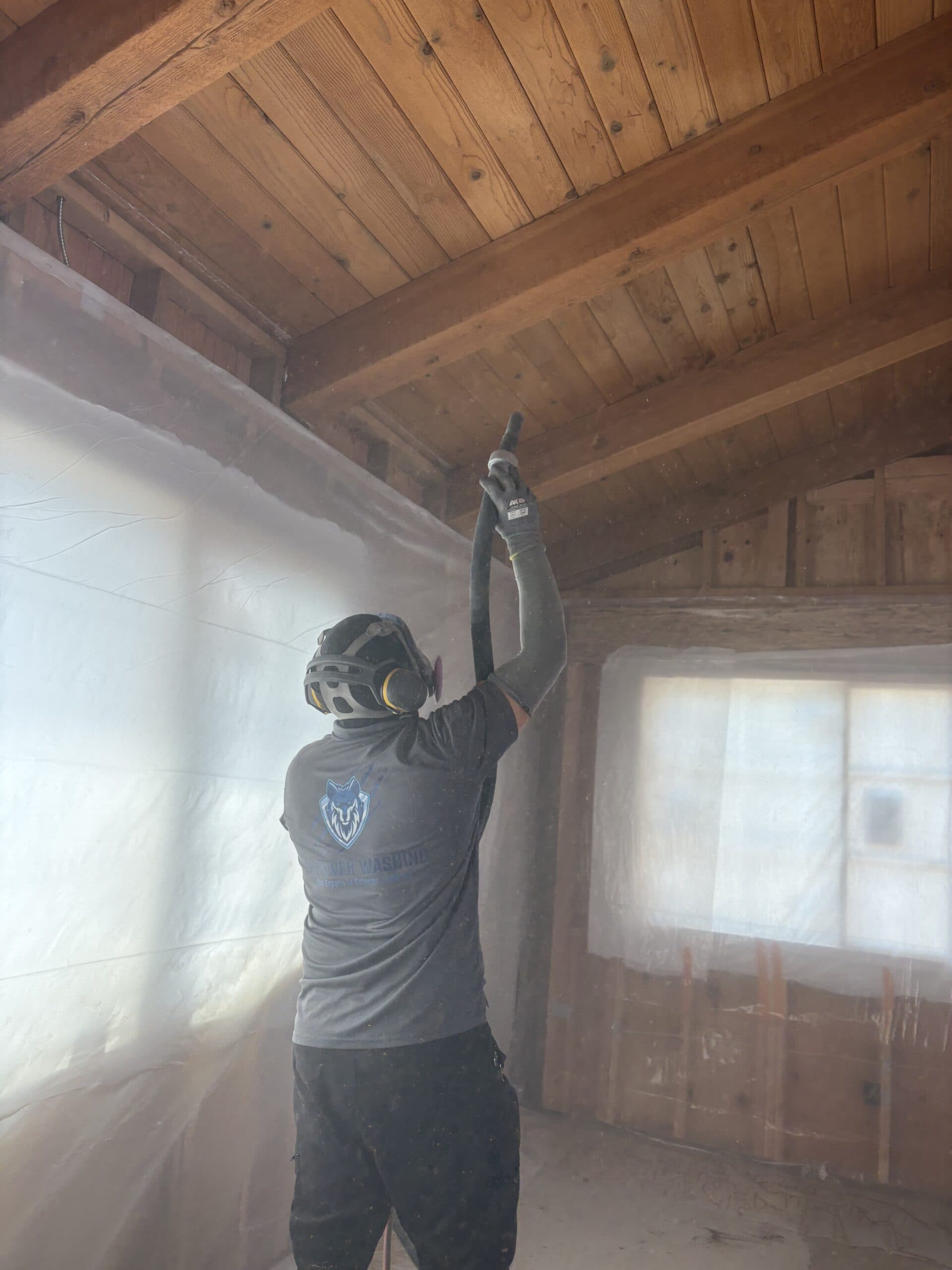 Sandblasting wood in Calabasas