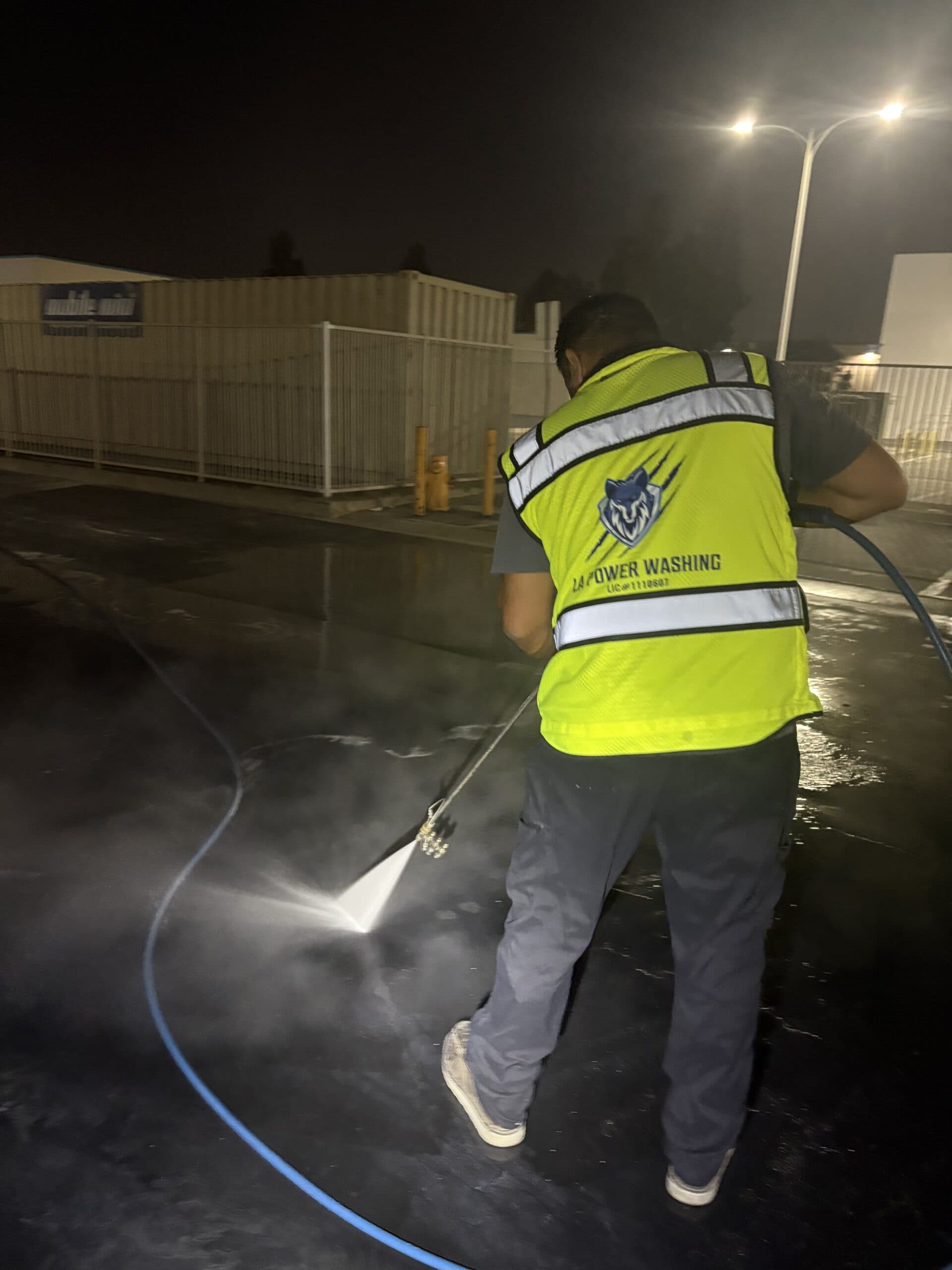 Commercial hot water pressure washing on Oceanus Drive